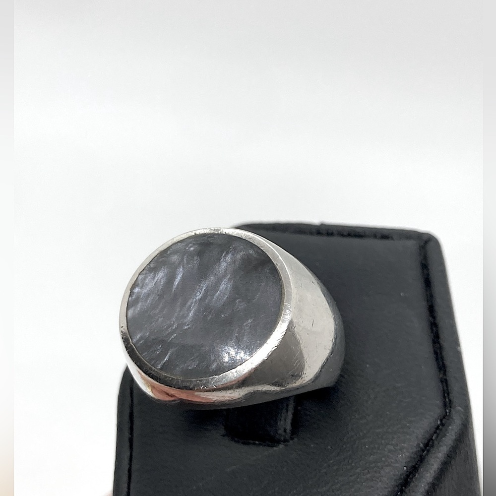 Vtg Sterling & Grey MOP Mother Of Pearl Coin Signet Ring | Sz 5.5